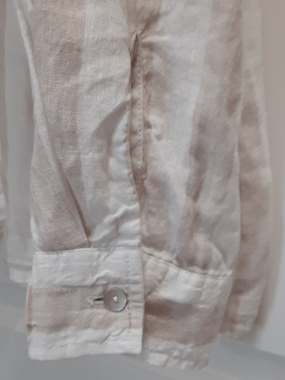 Antibes Blanc 100% Linen Striped Roll-Tab Tunic Top Blouse Beige Size M - Picture 6 of 10